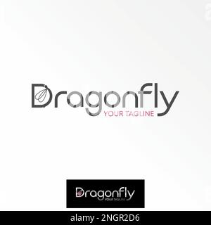 Illustrazione semplice ed unica libellula includono lettera D sans serif font immagine grafica icona logo design astratto concetto vettore stock animale insetto Illustrazione Vettoriale