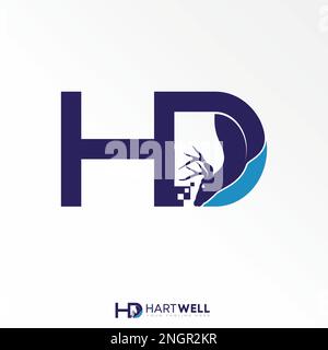 Lettera o parola HD o ad linea carattere cerchio linea con testa di cervo all'interno immagine grafica icona logo disegno astratto concetto vettore stock animale o iniziale Illustrazione Vettoriale