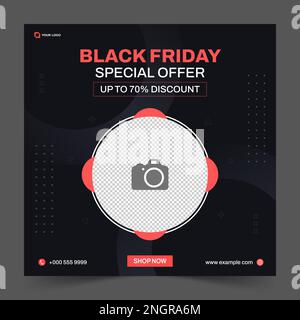 Black Friday Vendita modello di banner quadrato per post sui social media, modello di banner quadrato astratto alla moda per la promozione del prodotto Illustrazione Vettoriale