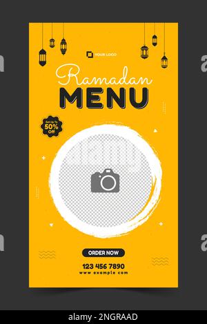 Menu speciale Ramadan modello di storia Instagram, storia Ramadan Instagram, banner per la promozione dei prodotti alimentari Illustrazione Vettoriale