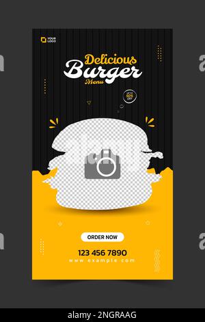 Food instagram storia post modello di progettazione. Adatto per Social Media Post Restaurant e promozioni culinarie. Set di banner di vendita modificabili. Illustrazione Vettoriale