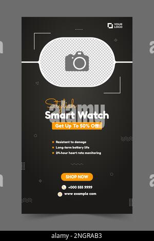 Modello di storia sui social media dei banner modificabile. Guarda il modello post della storia del prodotto. Design della storia modificabile Illustrazione Vettoriale