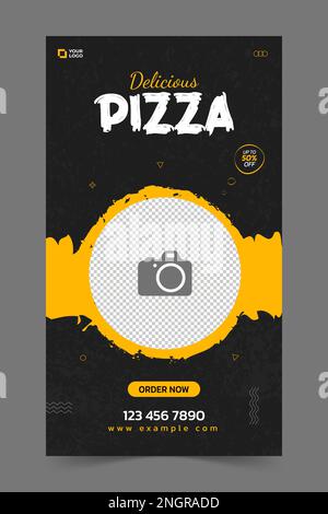 Modello di storia post sui social media fast food super delizioso. Banner Web per cibi sani e gustosi Illustrazione Vettoriale