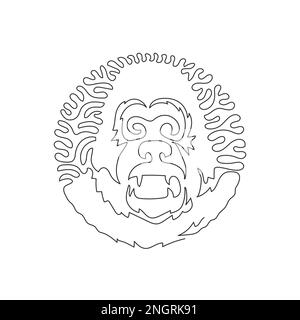 Curva continua disegno a una linea I gorilla sono animali stocky. Disegno a linea continua illustrazione vettoriale grafica più grande dell'animale della scimmia Illustrazione Vettoriale