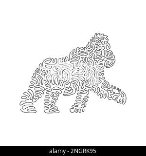 Curva continua una linea di disegno di gorilla feroce curva astratta art. Illustrazione del vettore del tratto modificabile a linea singola del gorilla del primate genio Illustrazione Vettoriale