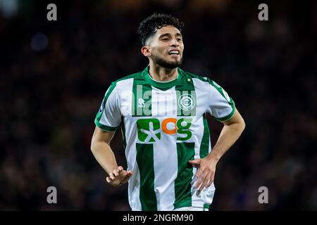 GRONINGEN - Ricardo Pepi del FC Groningen celebra il suo obiettivo durante la partita di campionato olandese tra il FC Groningen e il FC Emmen allo stadio di Euroborg il 18 febbraio 2023 a Groningen, Paesi Bassi. LASKER ANP COR Foto Stock