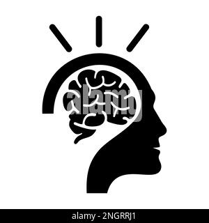 Modello vettoriale per il design del logo del cervello. Idea di concetto di pensiero. Brain storm power pensare cervello logotipo icona con punto interrogativo Illustrazione Vettoriale