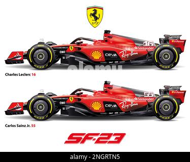 Maranello, Modena, 2023 febbraio, Ferrari SF-23 formula 1, Carlos Sainz e Charles Leclerc, 2023° campionato mondiale di formula uno Foto Stock