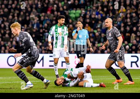 18-02-2023: Sport: Groningen contro Emmen GRONINGEN, PAESI BASSI - FEBBRAIO 18: Radinio Balker (FC Groningen) durante la partita Eredivie FC Groningen and Foto Stock