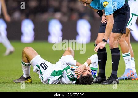 18-02-2023: Sport: Groningen contro Emmen GRONINGEN, PAESI BASSI - 18 FEBBRAIO: Deleho Irandust (FC Groningen) durante la partita Eredivie FC Groningen An Foto Stock