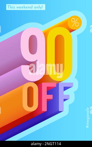 90% di sconto. Sconto composizione creativa. Mega sale. Illustrazione vettoriale. Illustrazione Vettoriale