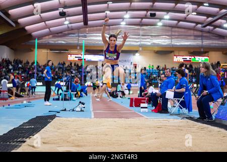 Madrid, Madrid, Spagna. 18th Feb, 2023. Carmen Rosales nel concorso di salto lungo durante i Campionati di atletica indoor spagnoli celebrati a Madrid, Spagna allo stadio Gallur sabato 18 febbraio 2022 (Credit Image: © Alberto Gardin/ZUMA Press Wire) SOLO PER USO EDITORIALE! Non per USO commerciale! Foto Stock