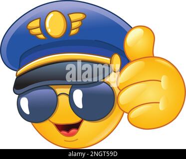 Emoticon pilota emoji che mostra il pollice in su, come un gesto Illustrazione Vettoriale