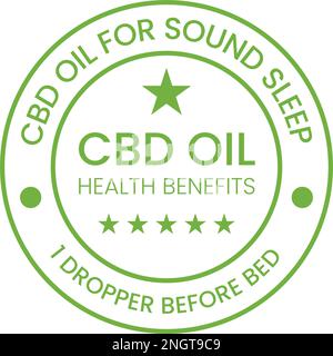 Etichetta del distintivo dell'olio di cannabis vettore icona, etichetta dell'olio del cbd, olio di canapa, foglia di marijuana, disegno dell'icona del sigillo Illustrazione Vettoriale