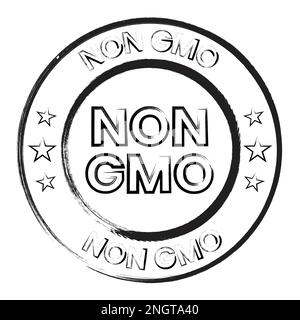 icona con logo non ogm, adesivo, sigillo per il design degli imballaggi alimentari, modello di etichetta cbd, olio di canapa Illustrazione Vettoriale