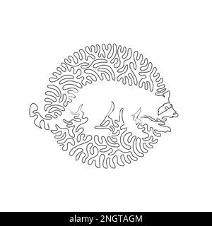 Disegno continuo di una linea di adorabile arte astratta raccoon Illustrazione di un vettore di tratto modificabile a linea singola di un raccoon intelligente e di un'interrogazione Illustrazione Vettoriale