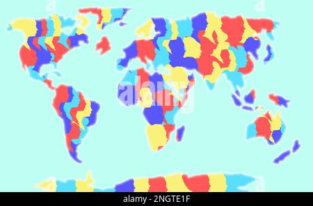 mappa del mondo, continenti di teste femminili colorate, design delle vacanze Foto Stock