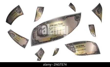 3D Illustrazione Bangladesh Taka banconota da denaro volante Foto Stock
