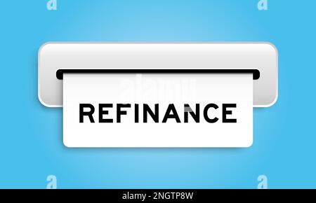Banner coupon bianco con rifinance parola da macchina su sfondo di colore blu Illustrazione Vettoriale