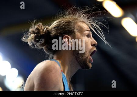 APELDOORN - High jumper Douwe Amels durante il secondo giorno dei campionati olandesi di atletica indoor. ANP OLAF KRAAK Foto Stock