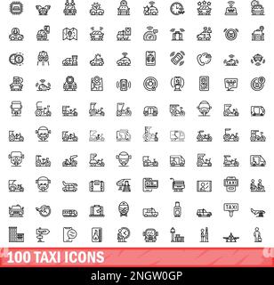 100 icone taxi set. Illustrazione di 100 icone taxi set vettoriale isolato su sfondo bianco Illustrazione Vettoriale