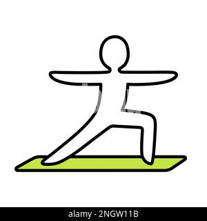 Icona dello yoga doodle, semplice figura disegnata a mano. Posa del guerriero (Virabhadrasana). Illustrazione del vettore della grafica. Illustrazione Vettoriale