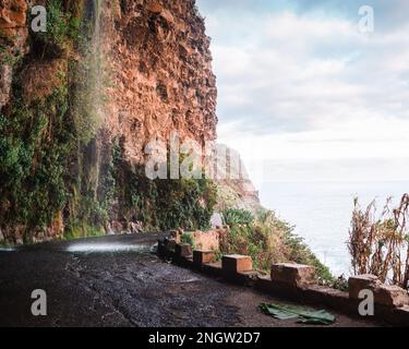 Cascata Anjos al tramonto a Ponta do Sol, Madeira Foto Stock