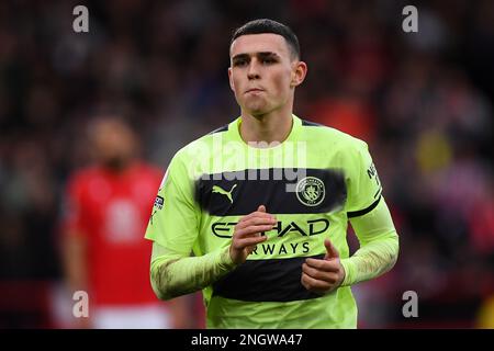 Phil Foden di Manchester City durante la partita della Premier League tra la Foresta di Nottingham e Manchester City al City Ground, Nottingham, sabato 18th febbraio 2023. (Foto: Jon Hobley | NOTIZIE MI) Credit: NOTIZIE MI & Sport /Alamy Live News Foto Stock