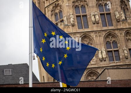 A Colonia, in Germania, la bandiera dell'Unione europea batte in aria - un ricordo dell'impegno della città nei confronti del progetto europeo. Credito: Sinai Noor/Alamy Foto Stock