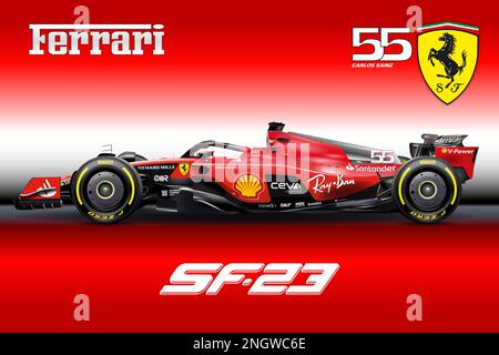 Maranello, Modena, Italia, febbraio 2023, Ferrari SF-23 formula 1, Carlos Sainz numero 55, campionato del mondo 2023 F1 Foto Stock