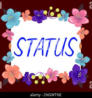 Simbolo di testo che mostra lo stato. Parola scritta sulla situazione in un momento particolare durante una posizione professionale di processo Foto Stock