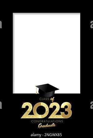 Classe di 2023, cornice fotografica Graduate A4. Modello per il design di una festa di scuola superiore o università, inviti di laurea o banner. Illustrazione vettoriale Illustrazione Vettoriale