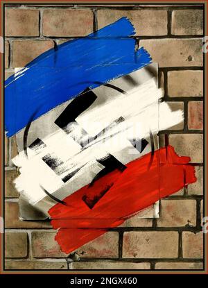 Poster anti-nazista con Tricolor francese dipinto su Swastika nazista WW2 Propaganda artista: Granger circa: 1944 origine: USA Croix Gammée circa 1944 Foto Stock