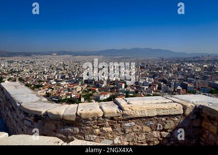 Atene Grecia. Dalla vista panoramica dell'Acropoli sulla città Foto Stock