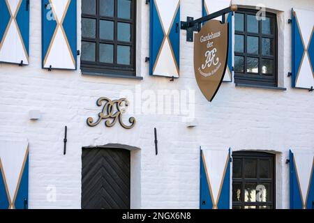 Luogo di nascita di Hermann Beeck, chiamato Dr. Fopp, inventore del motto Maak Moett, ora la guardia della Prinzengarde, Erkelenz, basso Reno, Germania Foto Stock
