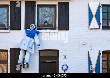 Luogo di nascita di Hermann Beeck, chiamato Dr. Fopp, inventore del motto Maak Moett, oggi casa di guardia della Prinzengarde, decorato con Moehne Foto Stock