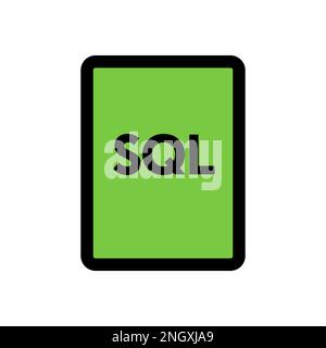Icona del file SQL isolata su sfondo bianco. Icona sottile nera piatta sullo stile moderno. Simbolo lineare e tratto modificabile. Semplice e pixel per Illustrazione Vettoriale