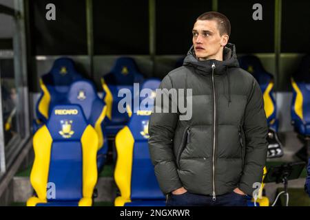 Broendby, Danimarca. 19th Feb, 2023. Rasmus Lauritsen di Broendby SE visto prima del 3F Superliga match tra Broendby IF e AC Horsens al Brondby Stadium. (Photo Credit: Gonzales Photo/Alamy Live News Foto Stock