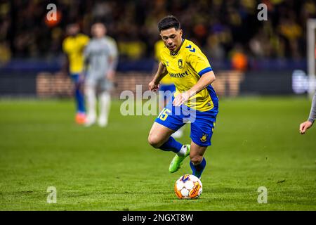 Broendby, Danimarca. 19th Feb, 2023. Blas Riveros (15) di Broendby SE visto durante la partita Superliga del 3F tra Broendby IF e AC Horsens al Brondby Stadium. (Photo Credit: Gonzales Photo/Alamy Live News Foto Stock