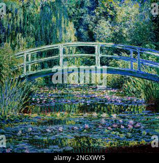 Le ninfee di Claude Monet e il ponte giapponese (1899) dipinto famoso. Originale da Wikimedia Commons. Foto Stock