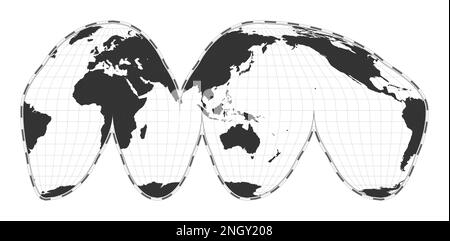 Mappa vettoriale del mondo. Goode ha interrotto la proiezione dell'omolosina. Mappa geografica del mondo pianeggiante con linee di latitudine e longitudine. Illustrazione Vettoriale