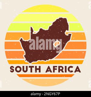 Logo Sudafrica. Firma con la mappa del paese e strisce colorate, illustrazione vettoriale. Può essere utilizzato come insegna, logotipo, etichetta, adesivo o badge Illustrazione Vettoriale