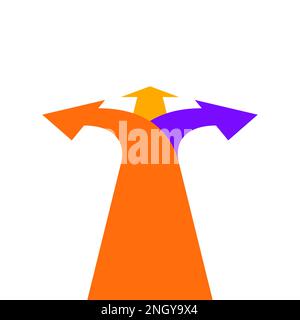 freccia opzione opportunità di decisione a 3 vie. Segno di scelta del percorso del vettore a tre direzioni. Illustrazione Vettoriale