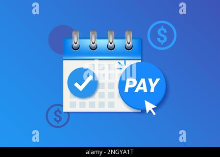 Abbonamento pagamento calendario tassa annuale pulsante. Abbonamento abbonamento banca prezzo denaro stipendio automatico. Illustrazione Vettoriale