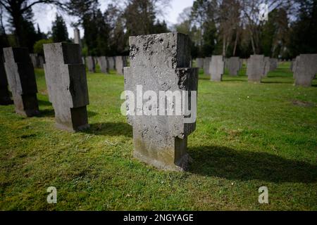 molte lapidi a forma di croce di un cimitero militare di colonia Foto Stock