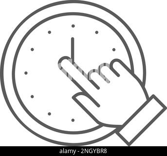 Fare clic con il dito sull'orologio, icona del cronometro lineare. Progettazione del simbolo di gestione del tempo. Illustrazione Vettoriale