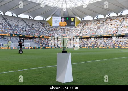 Sydney, Australia. 19th Feb, 2023. Il trofeo della Coppa delle Nazioni visto prima della partita della Coppa delle Nazioni 2023 tra Matilda australiana e Spagna al CommBank Stadium il 19 febbraio 2023 a Sydney, Australia Credit: IOIO IMAGES/Alamy Live News Foto Stock