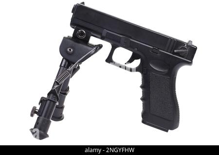 Pistola su bipod isolata su sfondo bianco Foto Stock