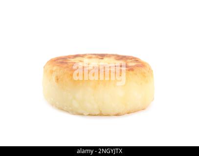 Deliziosa frittella di formaggio casolare isolato su bianco Foto Stock