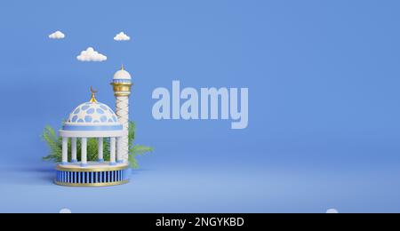 Ramadan Mubarak social media banner modello di progettazione post, sfondo islamico, rendering 3D concetto di design di ramadan kareem Foto Stock